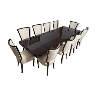 Art Deco Dining Table with Chairs, Paris, 1930, Set of 11