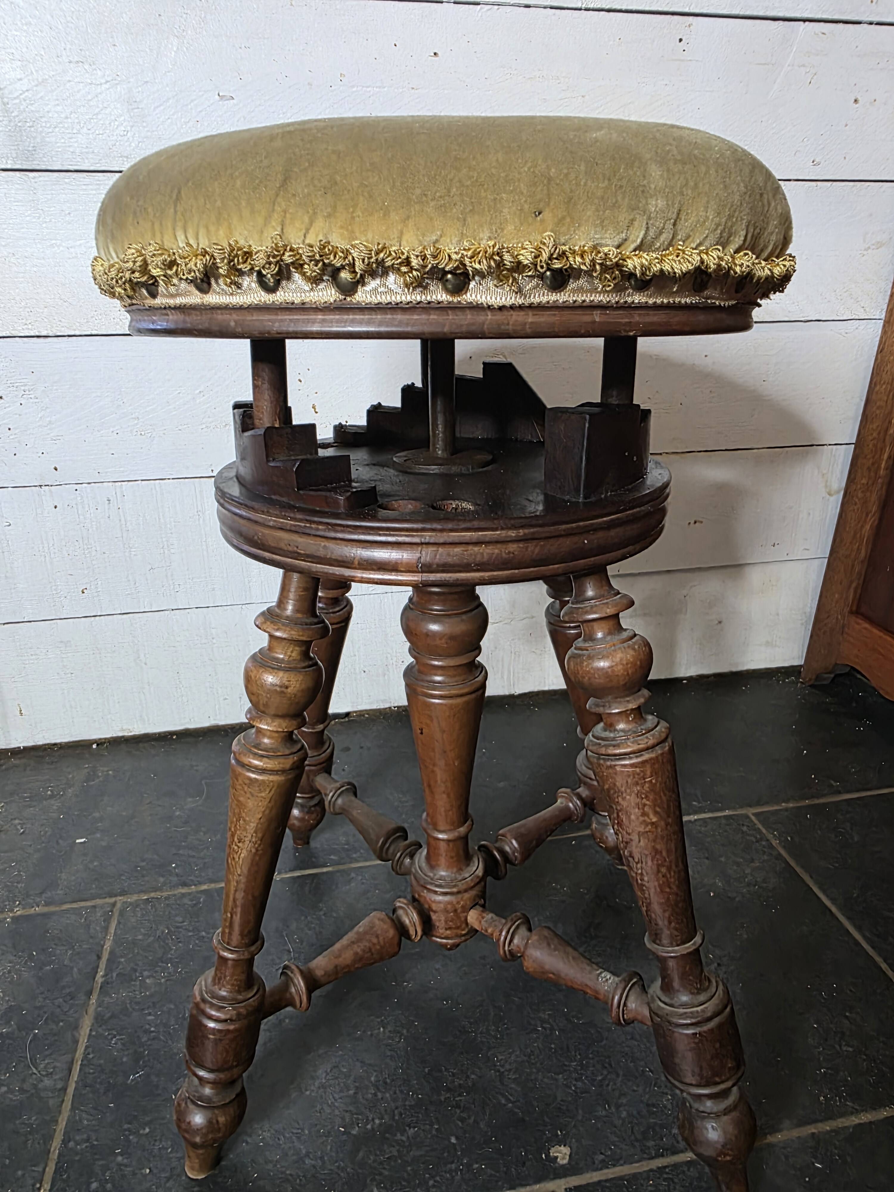 Antique adjustable piano stool