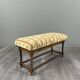 Antique Turned Wood Bench, Floral Tapestry Seat, 20th Century