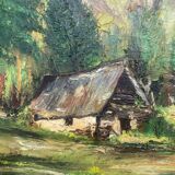 Old paysgae painting oil on canvas assembly