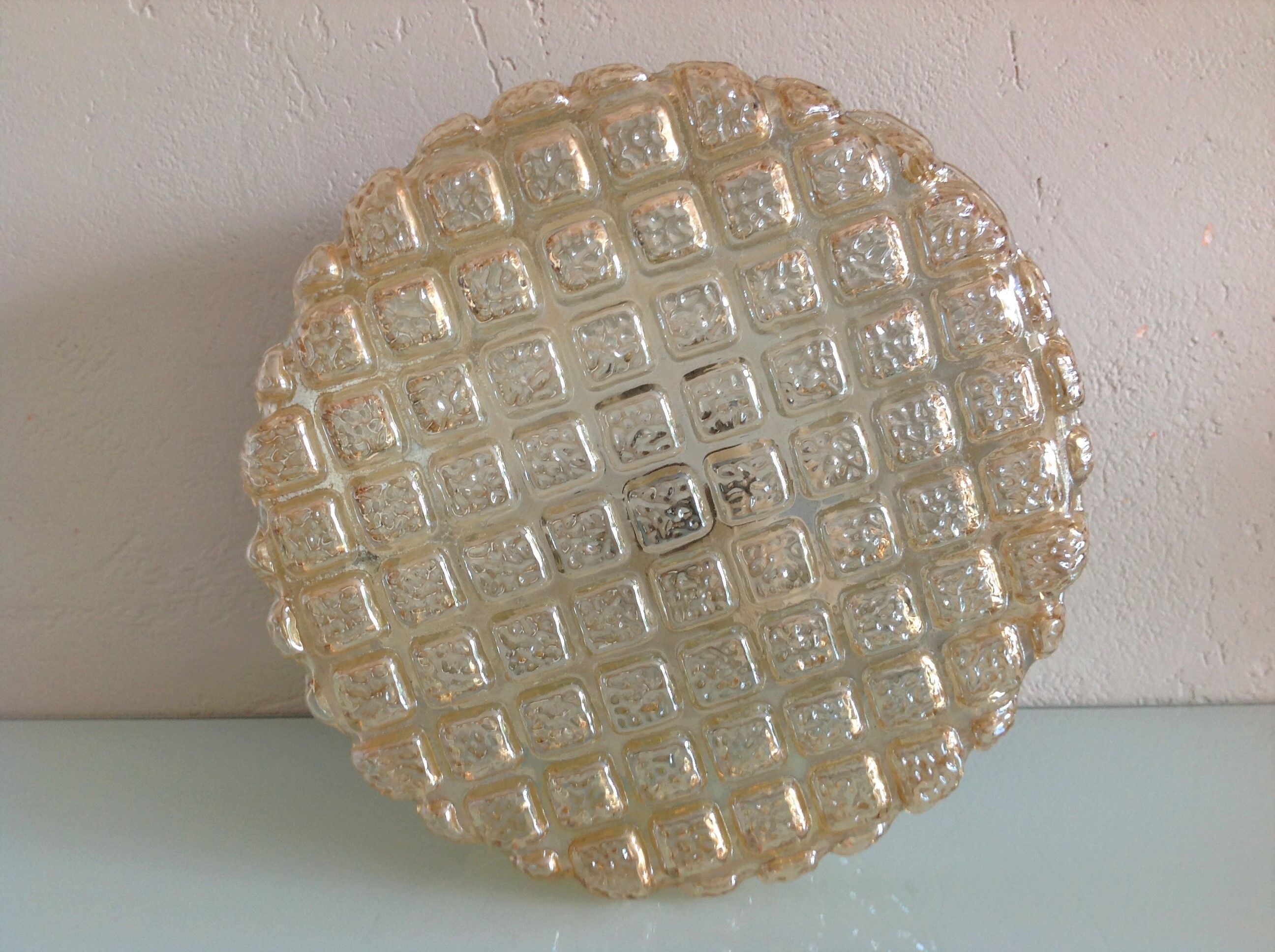 Round ceiling lamp in amber glass / vintage 60s-70s