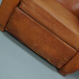 Pair of French club chairs with moustache back in cognac leather, 1950s
