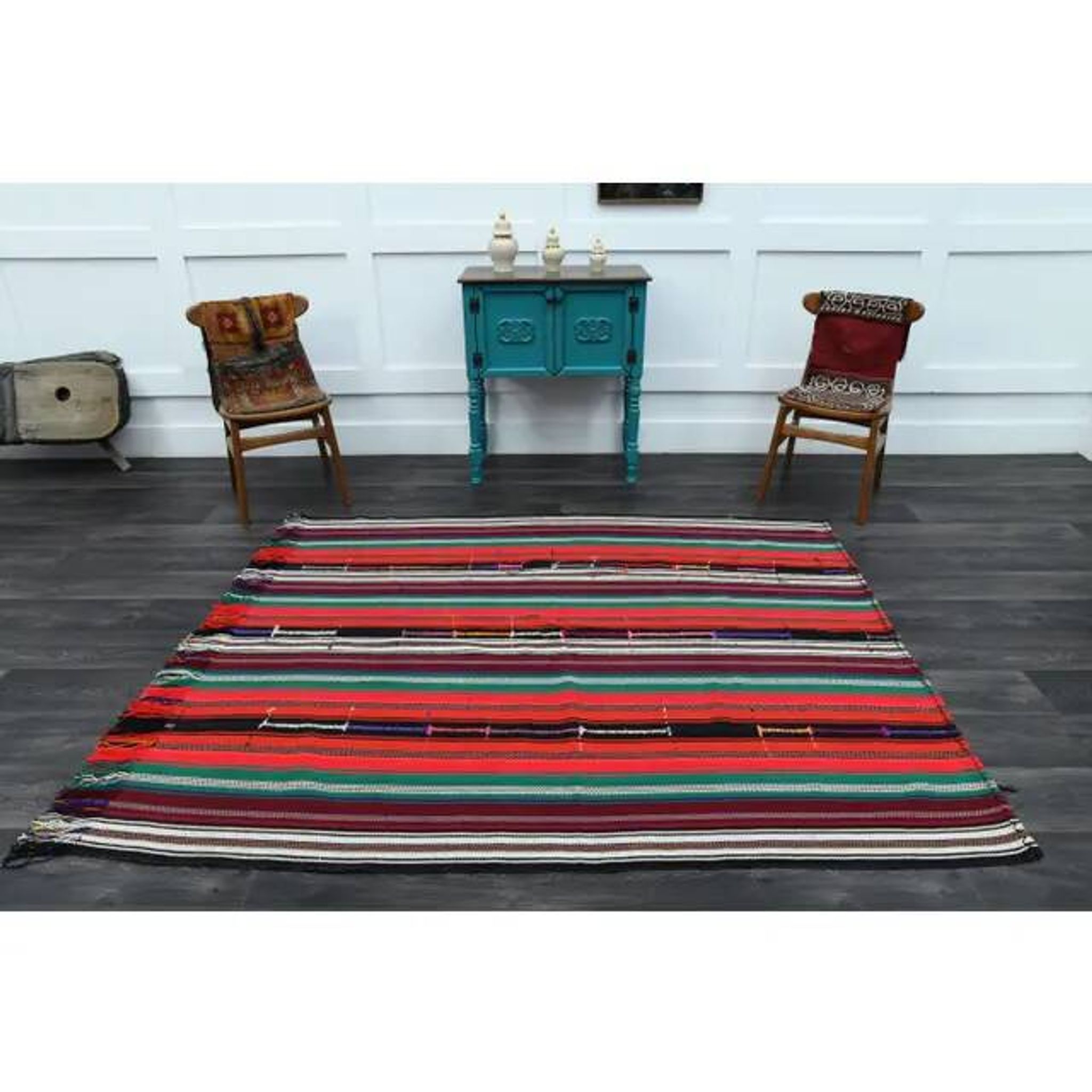 1970s Vintage Turkish Oushak Handmade Wool Cotton Red Area Rug 177x213