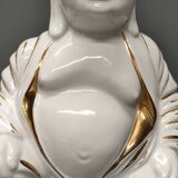 Seated Buddha lamp base ~ glazed and gold white ceramic ~ 80s