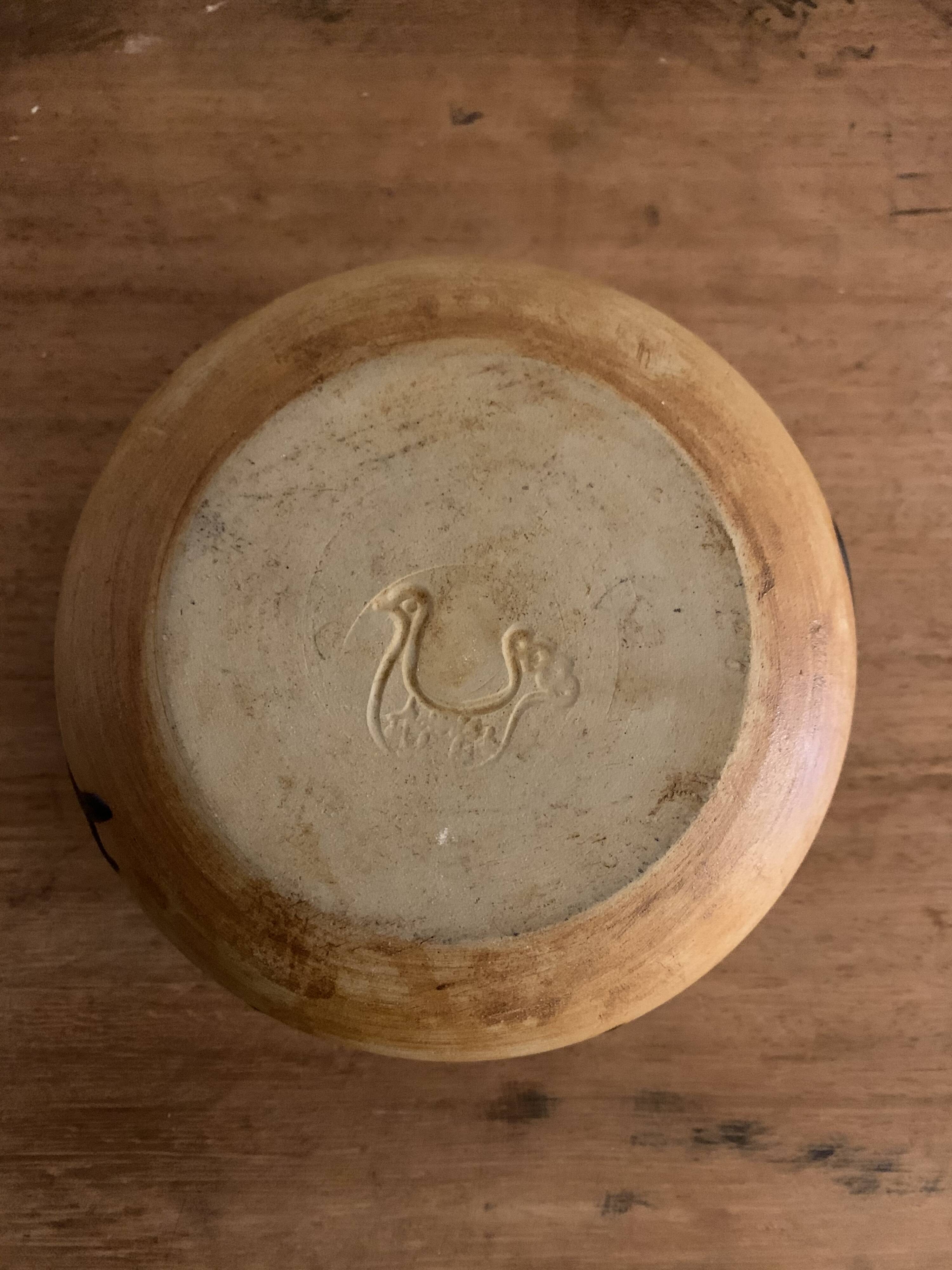Enamelled sandstone bowl tachist Pottery of the Dove