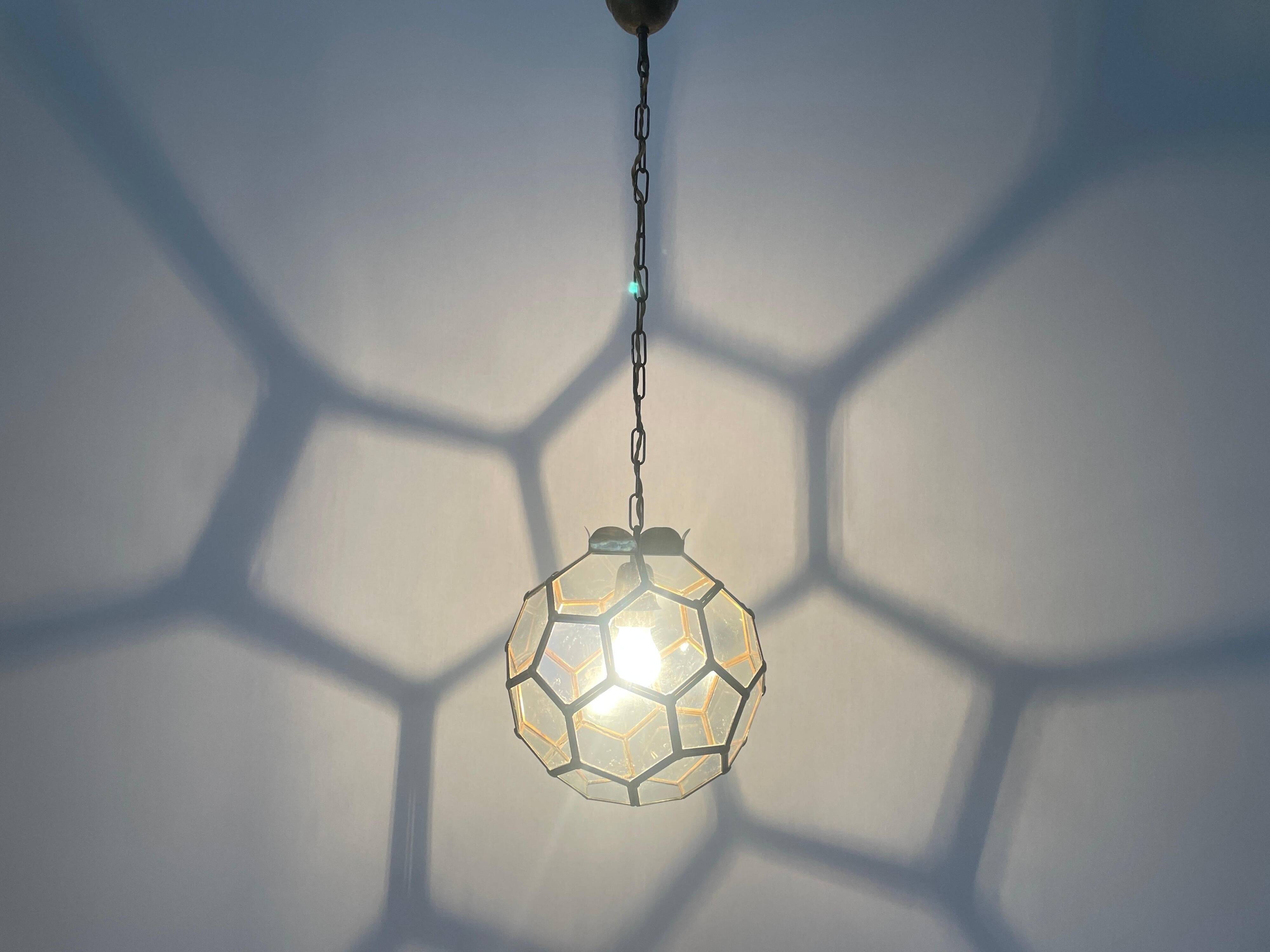 Italian Art Deco glass ceiling light in the shape of a honeycomb, 1950s, Italy.
