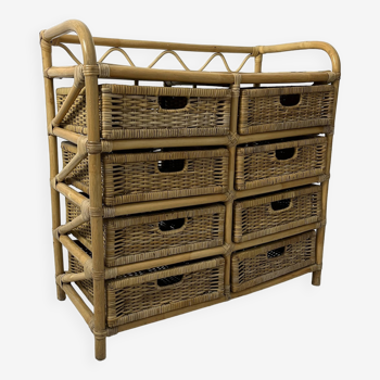 Rattan and bamboo 8-drawer chest of drawers