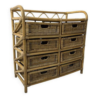 Rattan and bamboo 8-drawer chest of drawers