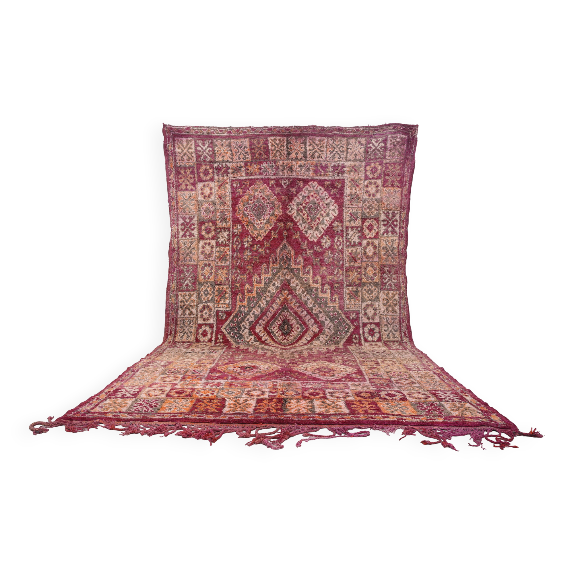 Tapis marocain vintage violet 230 x 402 cm - Tapis en laine berbère ancien fait à la main