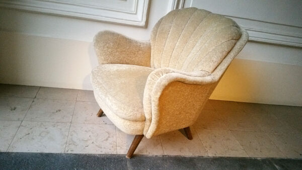 Fauteuil Club des années 40 50 original mid century Jaune beige vintage
