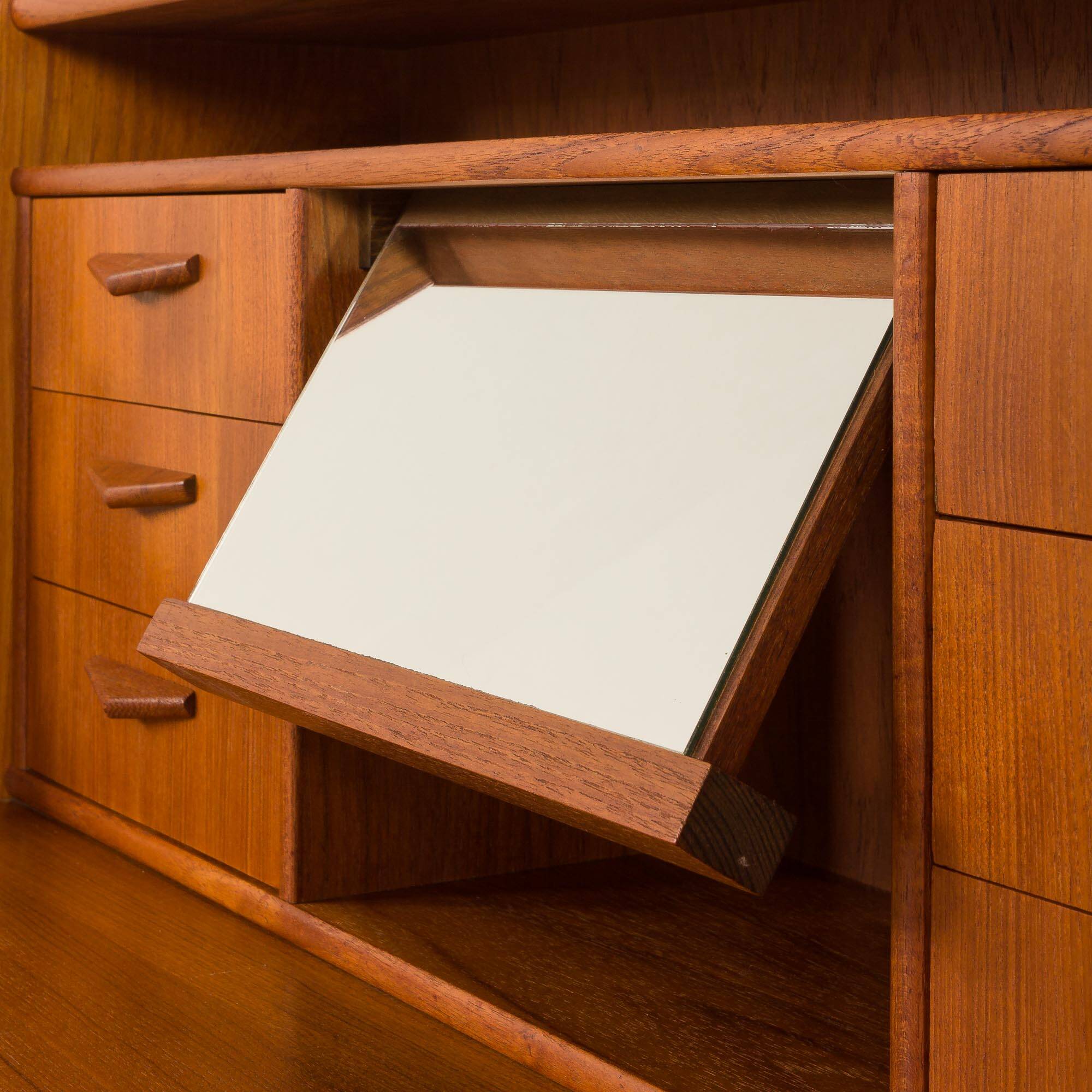 Danish teak mid century modern secretaire cabinet with a desk and vanity