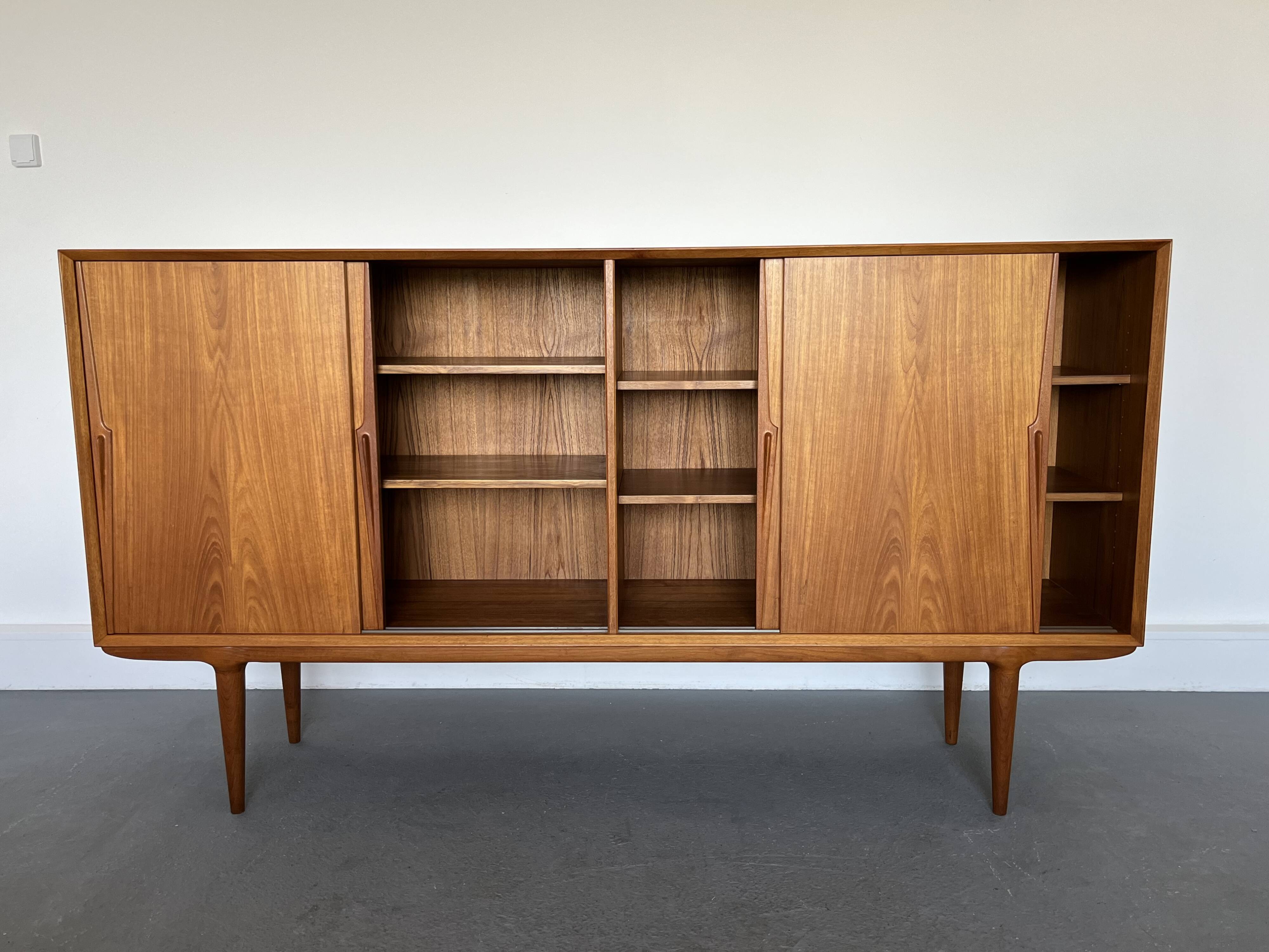 Model 19 High Sideboard in Teak with Sliding Doors by Gunni Omann for Omann Jun, 1960s