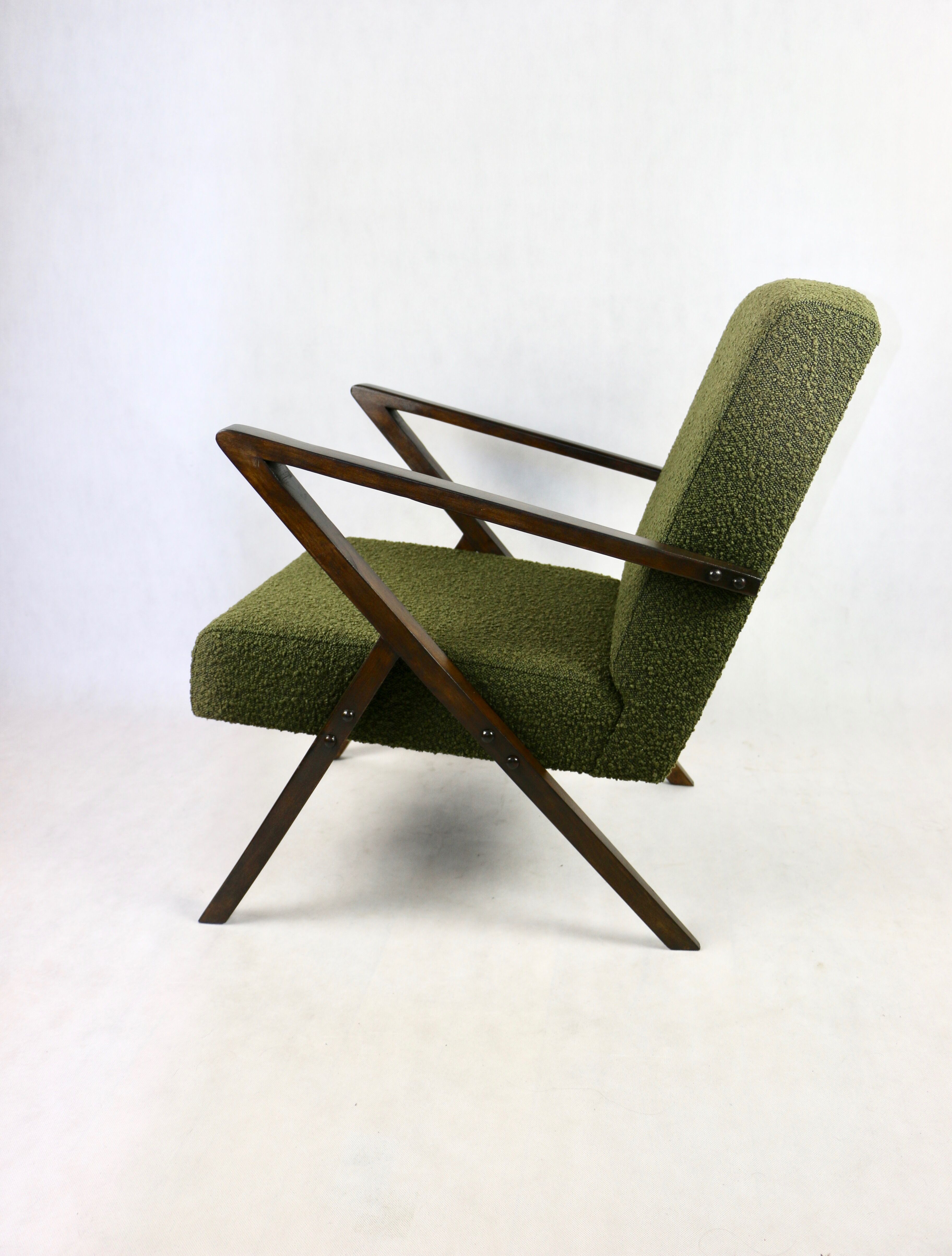 Vintage olive green boucle armchair, 1970s