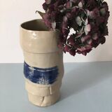 Original shaped ceramic vase - superimposed strips