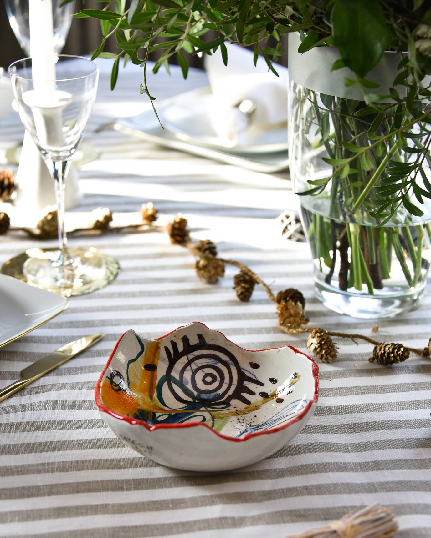 Ceramic bowl Abstract art Red