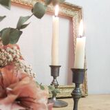 Pair of pewter candle holders