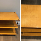 Three-level console in sycamore and brass Maison Jansen