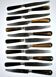 Set of 12 antique table knives from 1900 with horn handles and forged steel blades, Paris, 24.5 cm long.