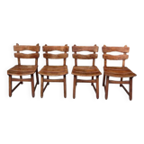 4 brutalist oak chairs