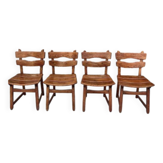 4 chaises brutalistes en chêne