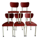 Set de 5 chaises Brabantia en contreplaqué laqué rouge et métal crème, design néerlandais des années 1960.