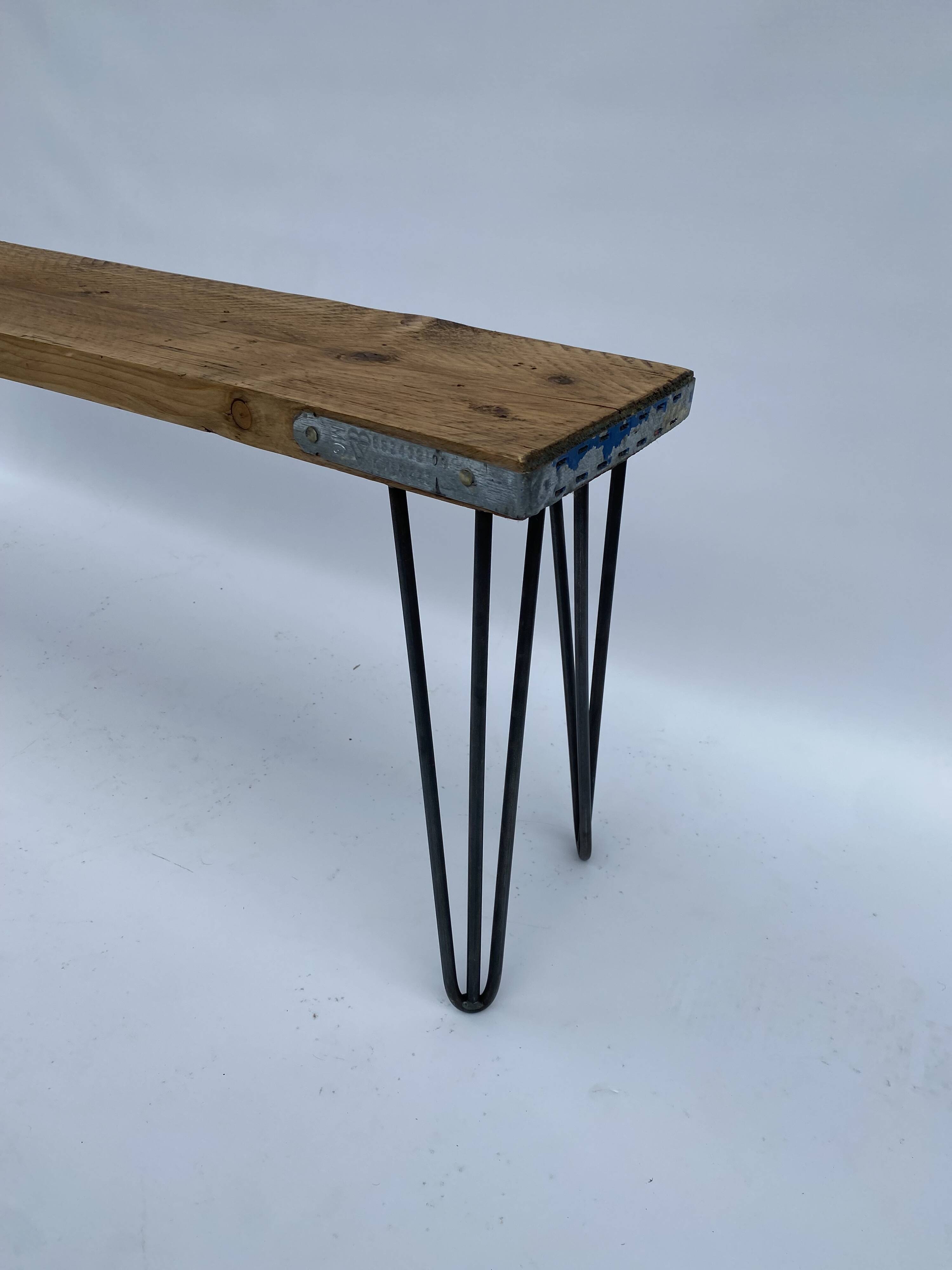 Industrial Bench Hairpin Legs Scaffolding Wood Midcentury Modern 1980s