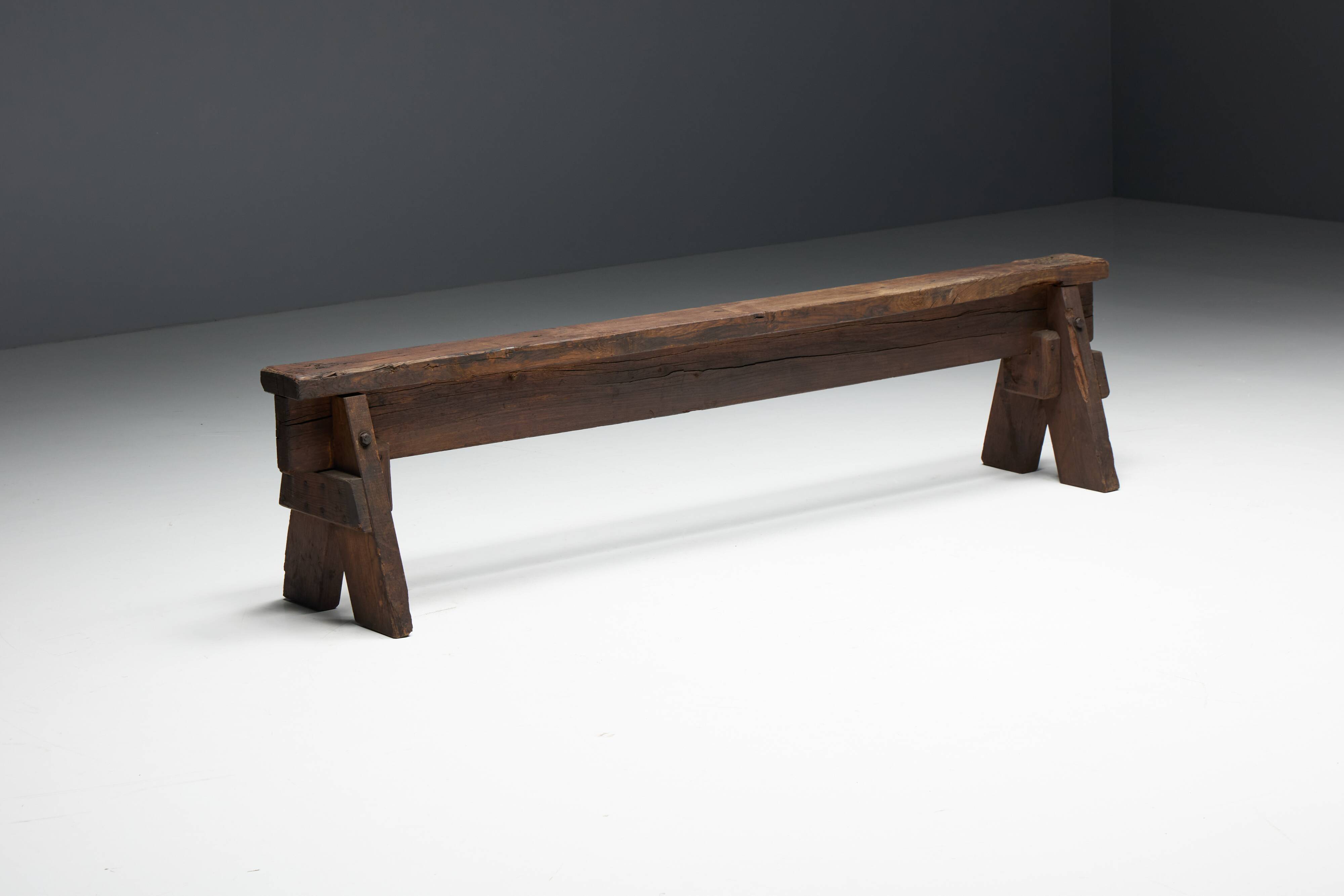 Brutalist Folk Art Benches, France, 19th Century