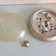 Round ceiling light in gold metal and amber cracked glass 70/80
