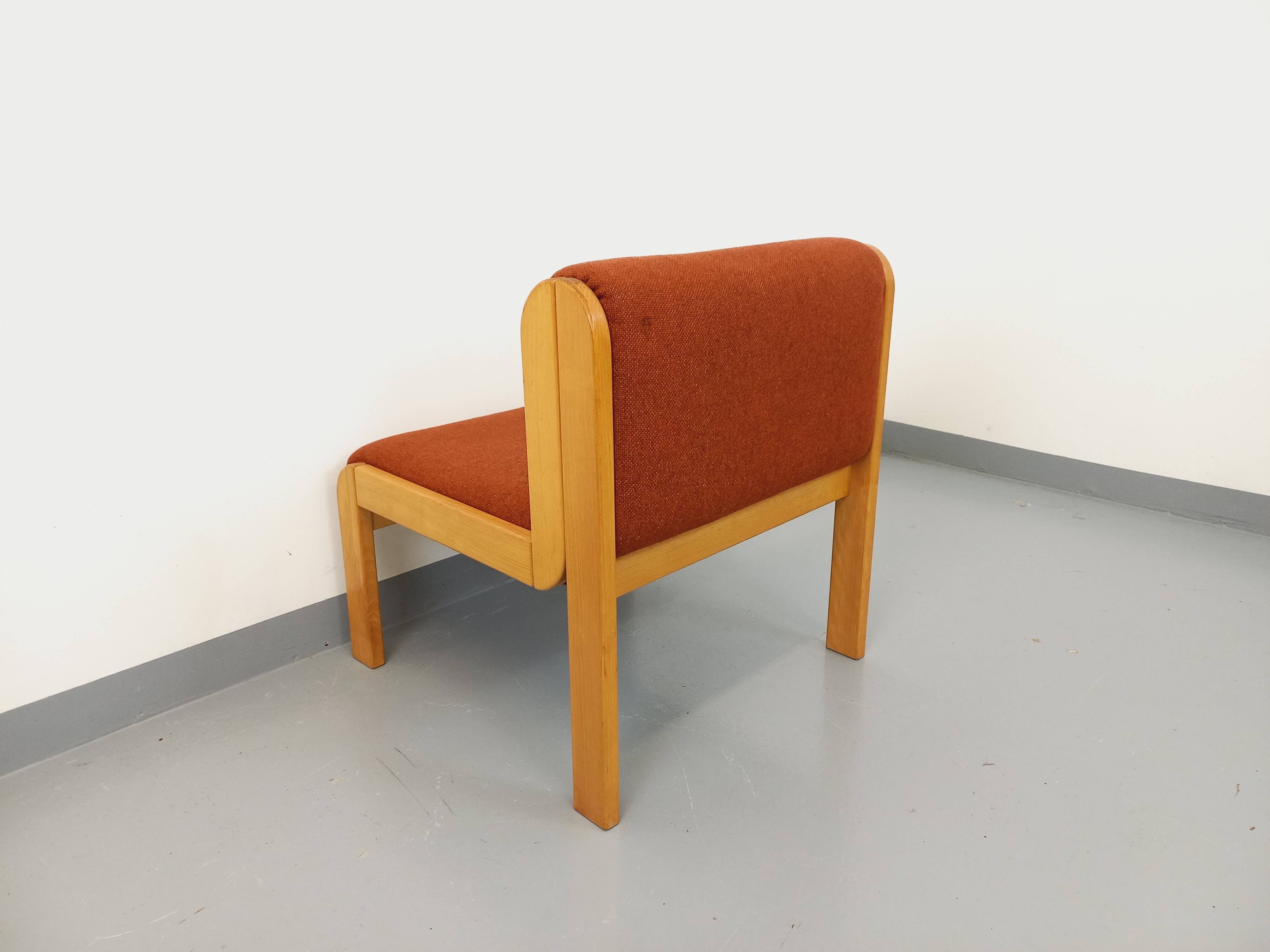 Vintage Fröscher armchair in orange fabric and wood from the 70s 80s