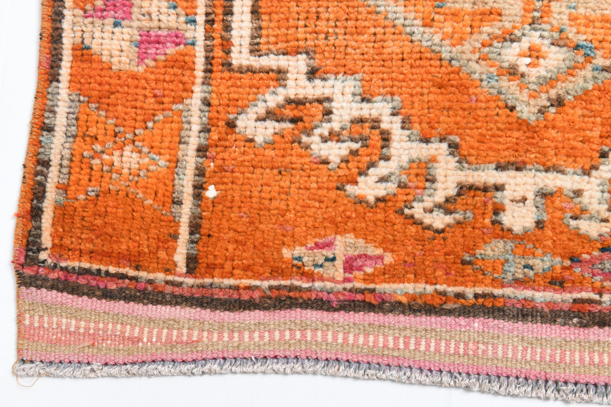 3x12 orange & beige long turkish vintage runner rug 387x87cm
