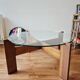 Wooden round table with glass top - Vintage