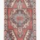 Tapis oriental vintage en laine, médaillon géométrique corail et bleu