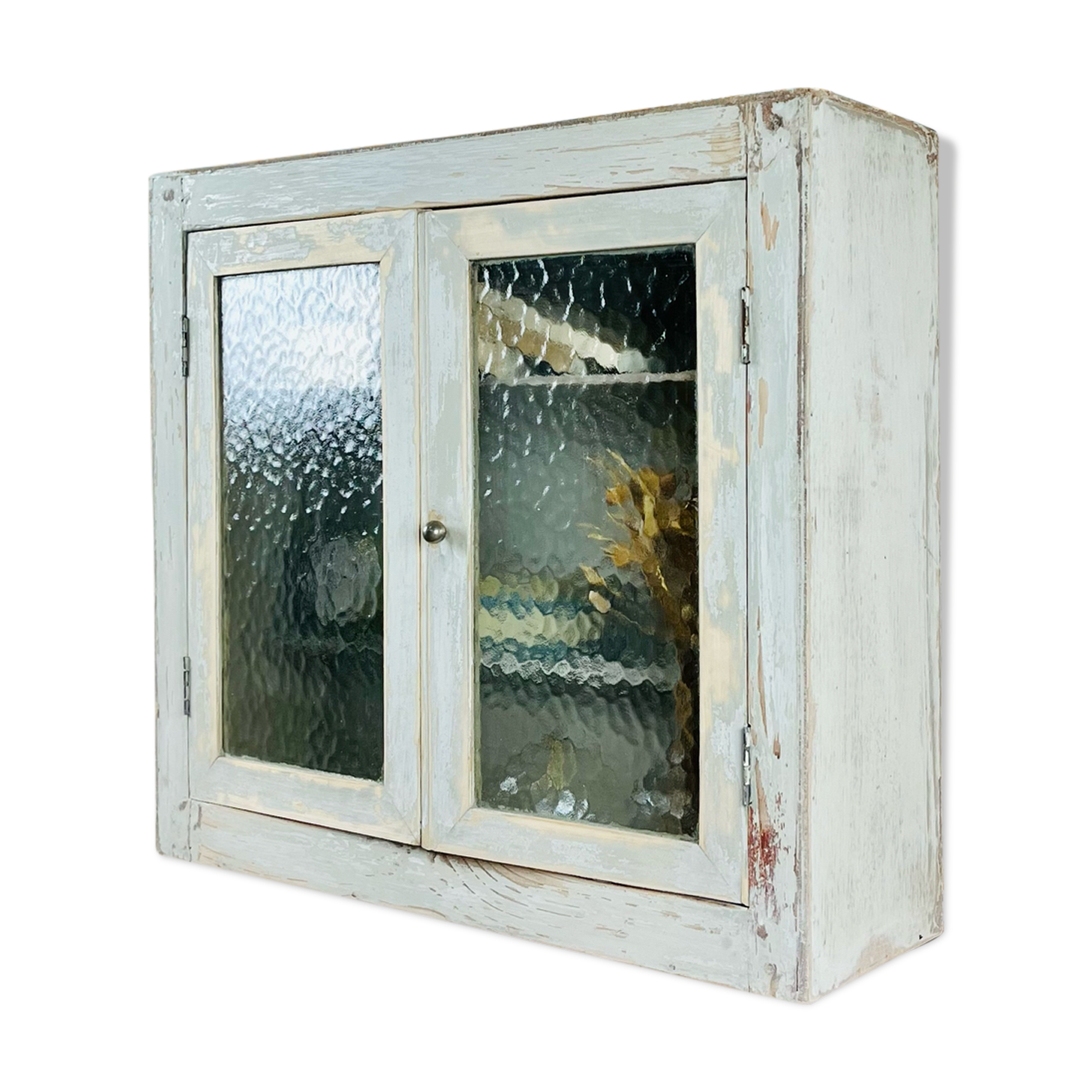 Vitrine vintage en bois et verre martelé