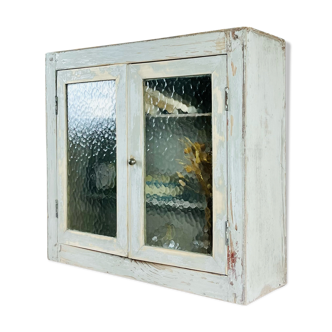 Vintage showcase in wood and hammered glass