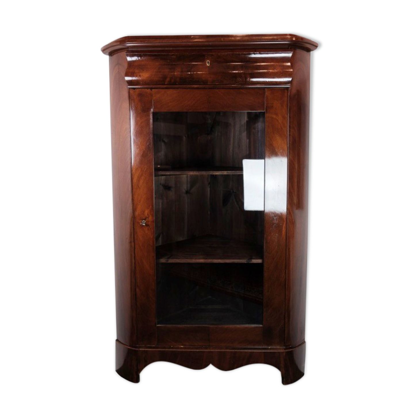 Antique Late Empire Corner Cabinet with Shelves in Mahogany from the 1840s