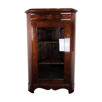 Armoire d’angle antique de l’empire tardif avec étagères en acajou des années 1840