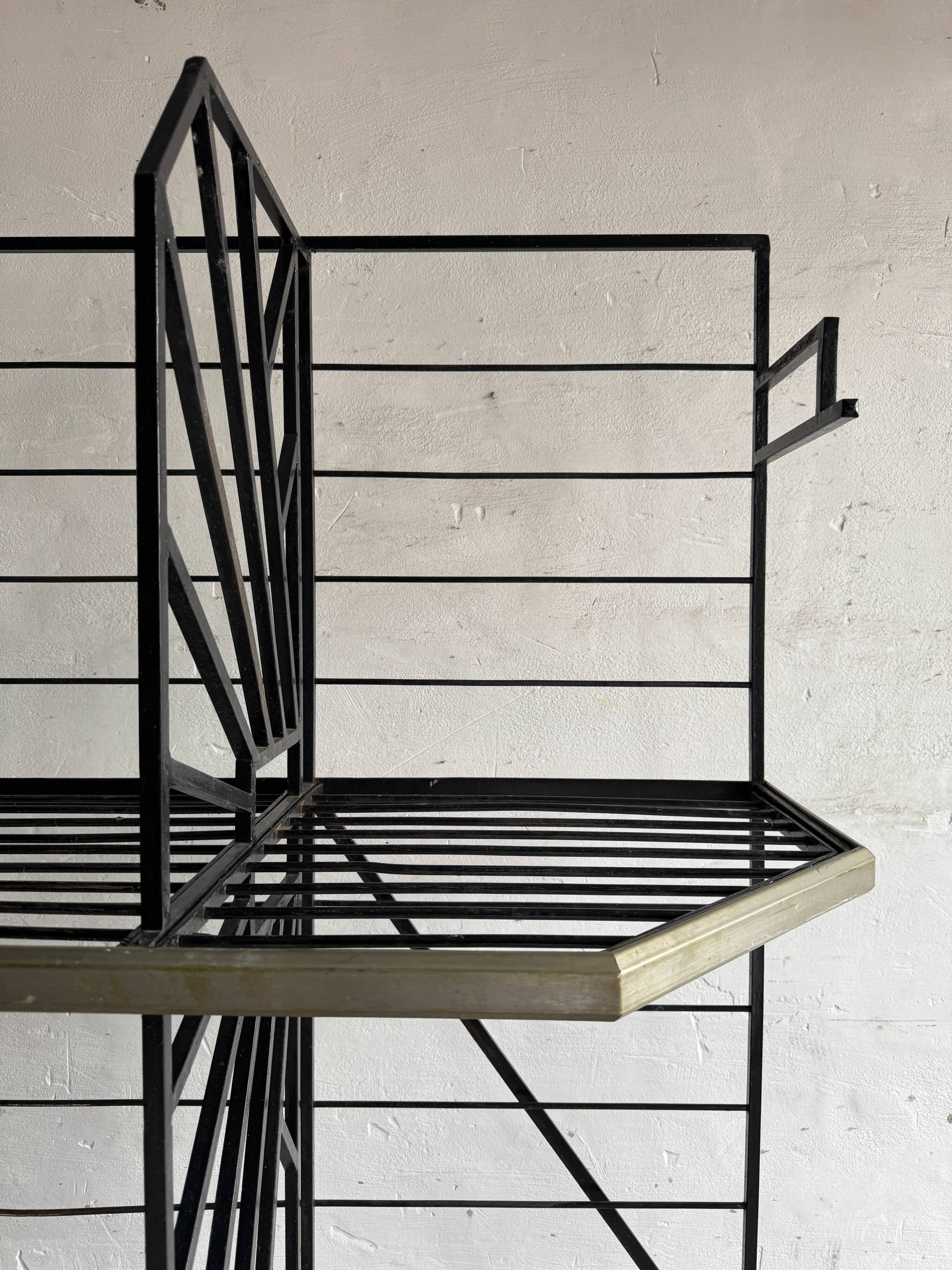 Large Black Powder-Coated Metal Industrial Baker's Rack — Three-Tier Display and Storage Unit, Brass Trim