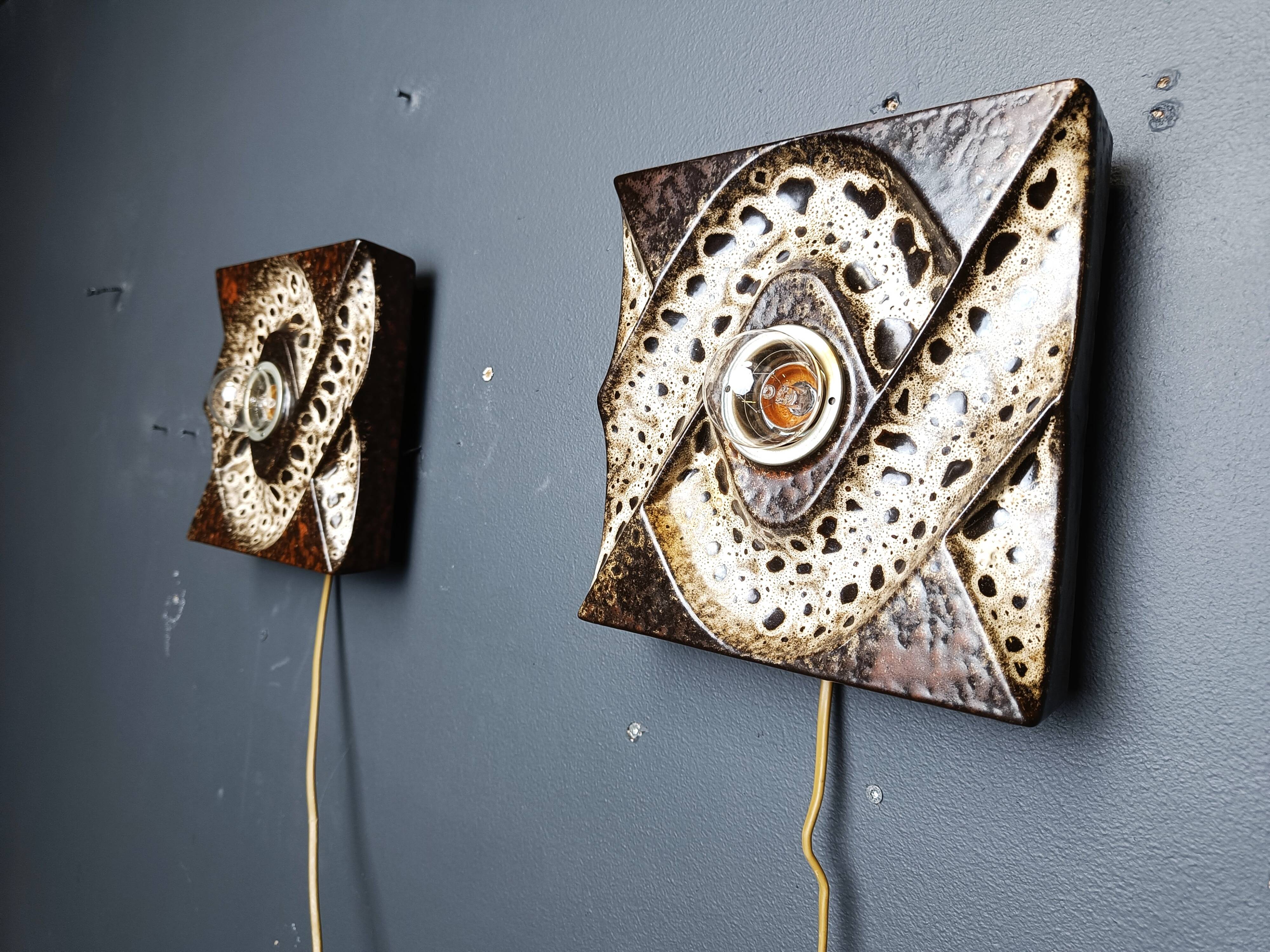 Pair of ceramic brutalist wall lamps by Pan Leuchten, 1960s