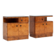 Pair of Art Deco nightstands in burlwood with black lacquered top