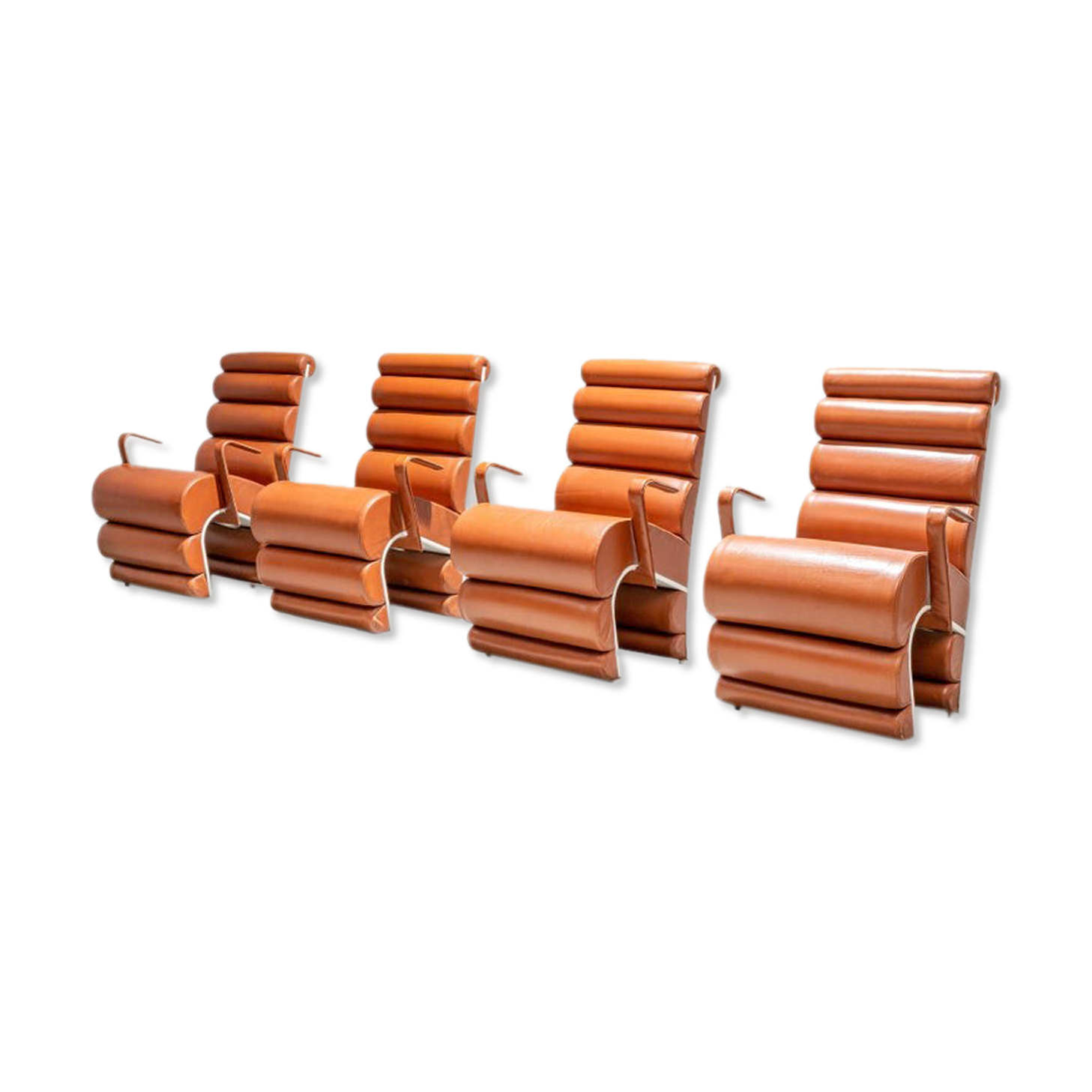 Set of 4 metal and leather armchairs France 1970s