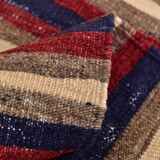 4x9 Red & Navy Blue Pinstriped Pattern Turkish Kilim Rug, 136x284Cm