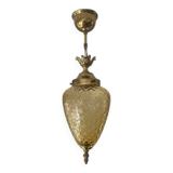 Pineapple chandelier in amber glass and brass