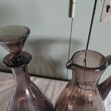 Set pitcher & decanter of plum color, faceted glass - Art Deco era 1920 / 1930