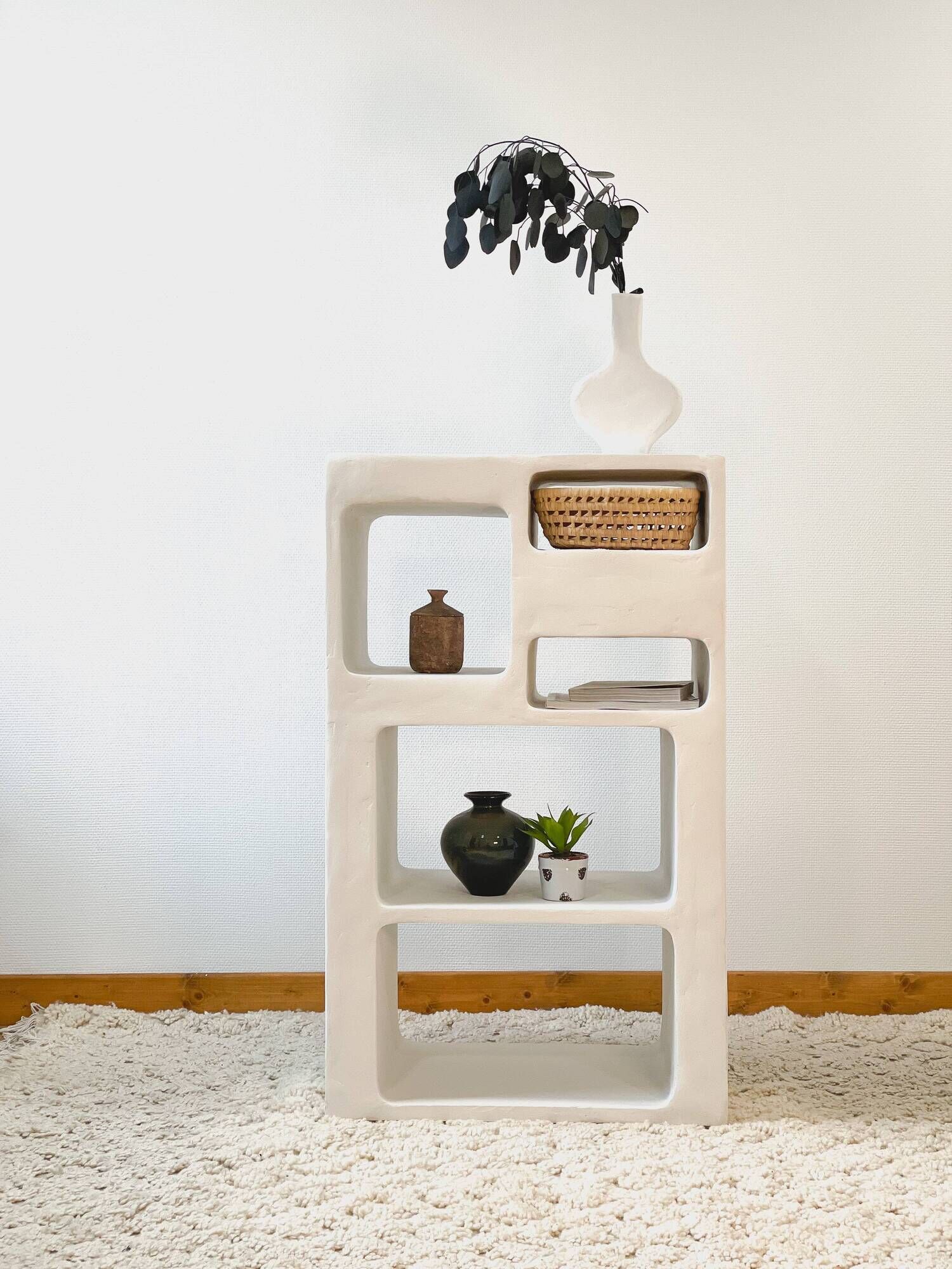 Concrete shelf - Length 60 cm - 5 niches - Mineral n°4