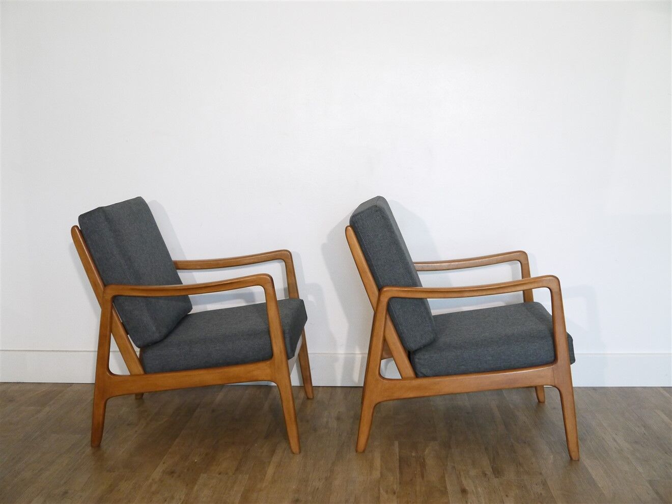 Pair of Danish armchairs in hetre by Ole Wanscher model FD109