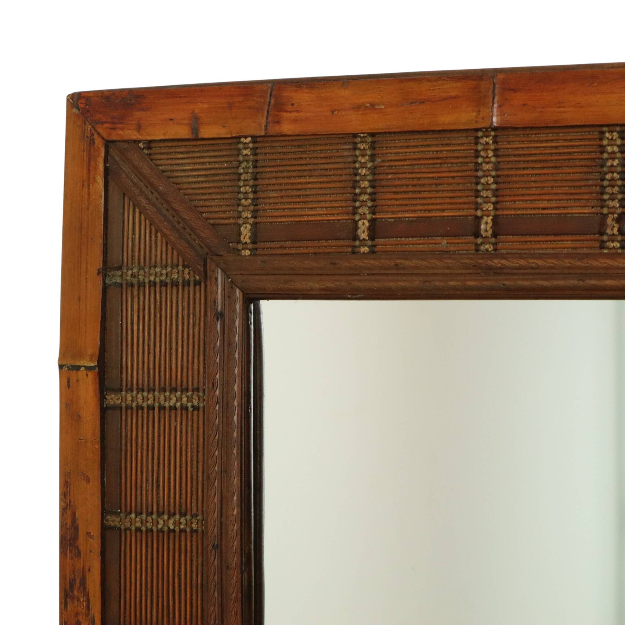 Vintage Square Bamboo and Rattan Mirror Boho 70cm