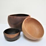 Three bowls solid wood turned patinated vintage