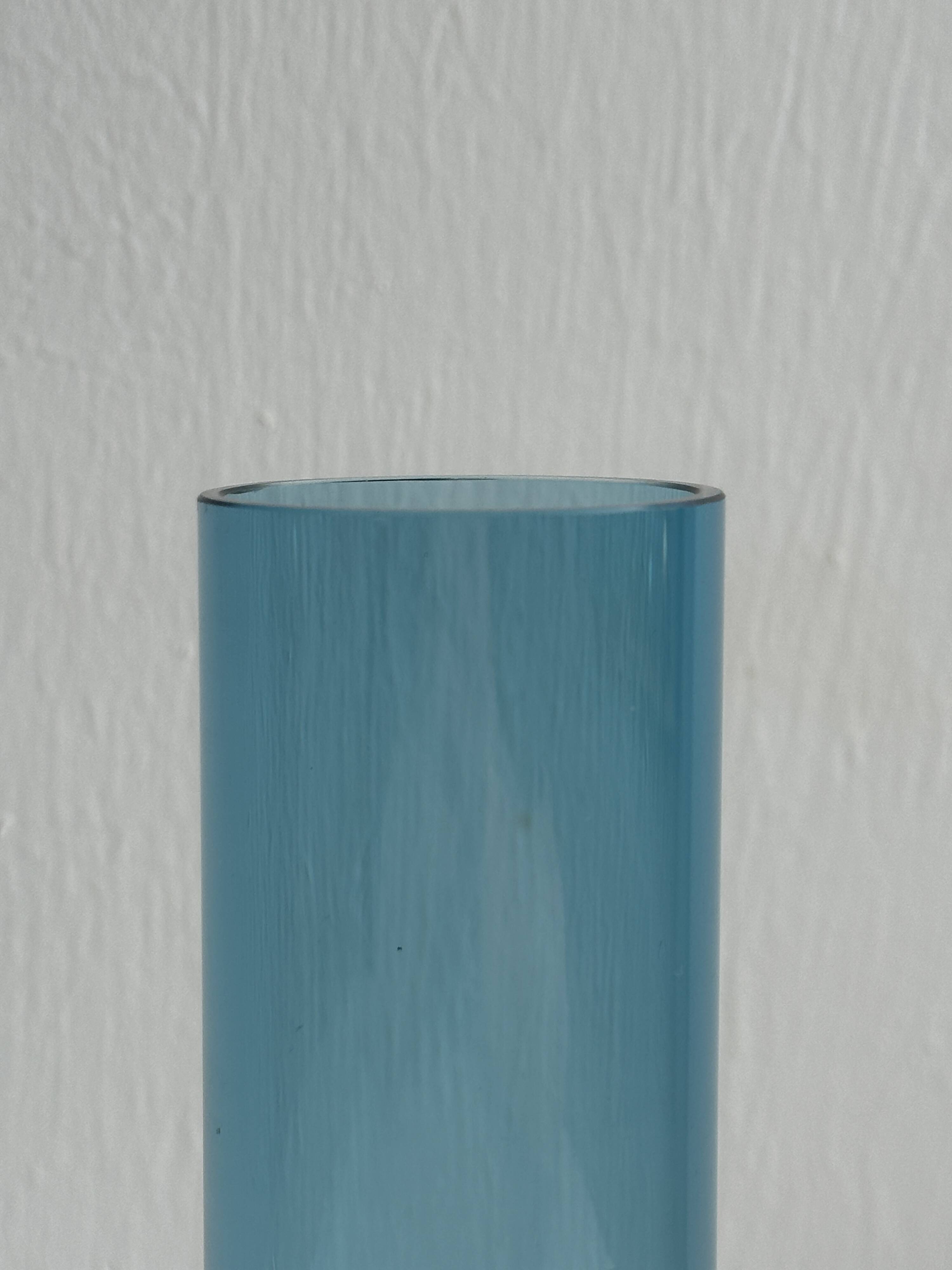 Translucent blue retro tube vase, pop soliflore vase.