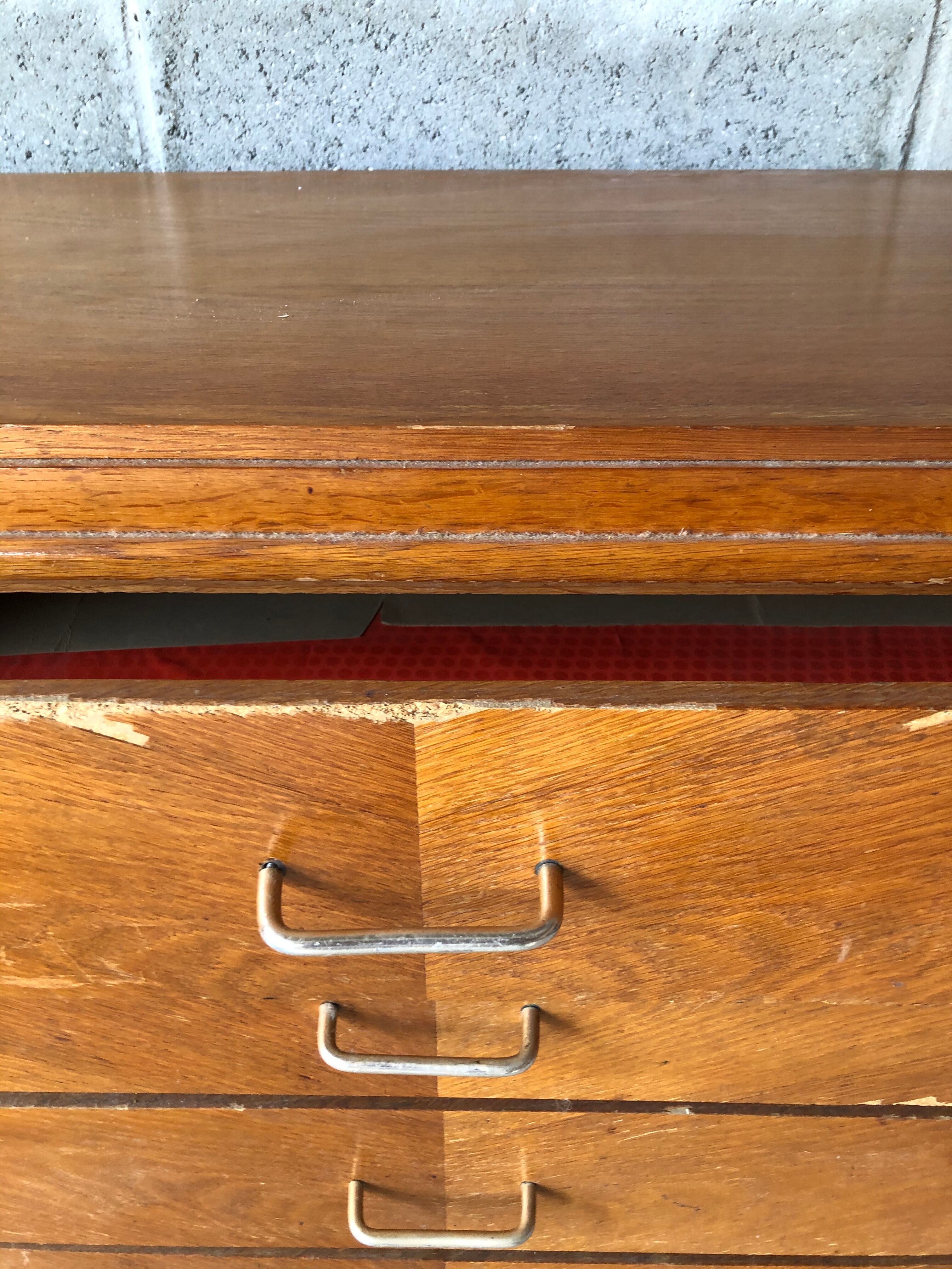Vintage chest of drawers light oak compass feet