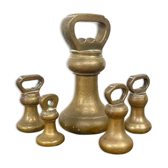 Antique victorian brass scale weights set of 5